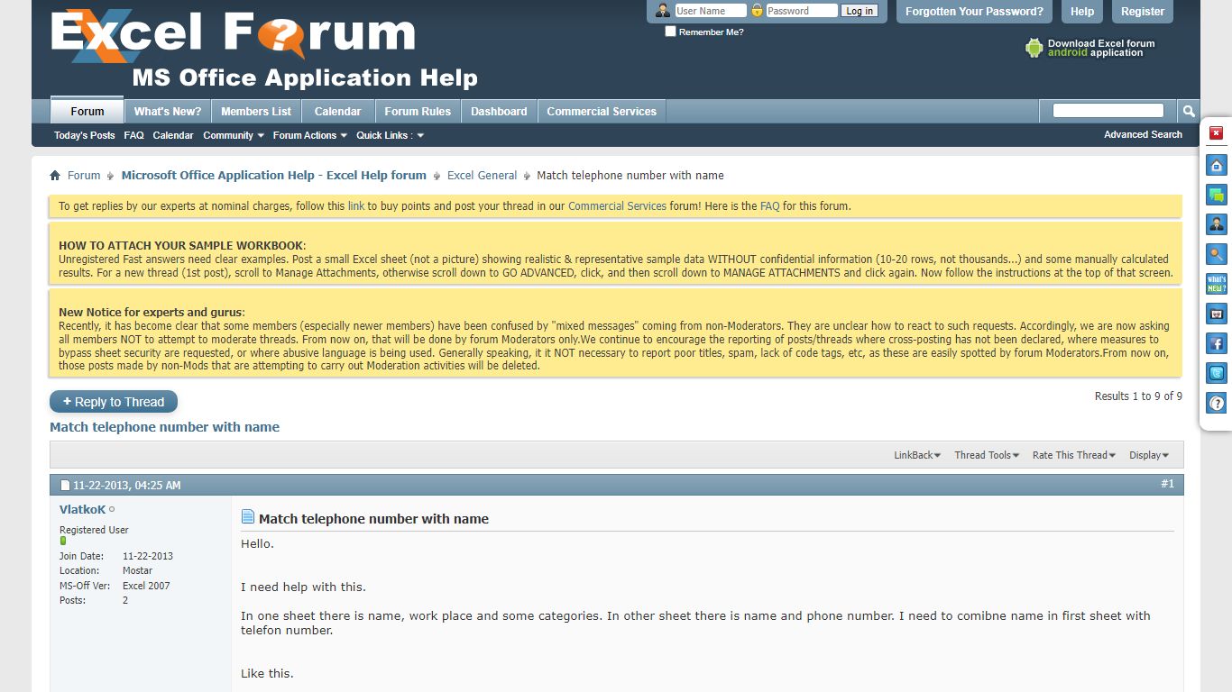 Match telephone number with name - excelforum.com